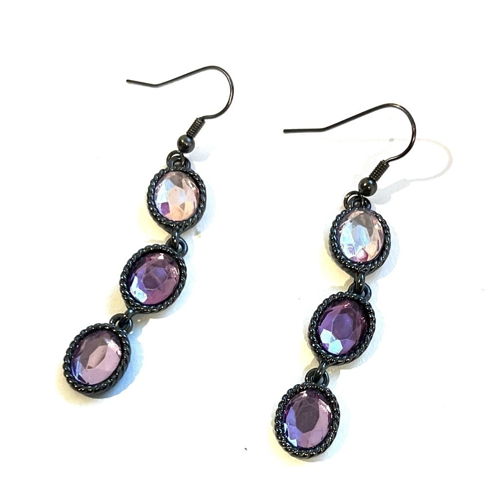 Vintage Purple three Drop Earrings